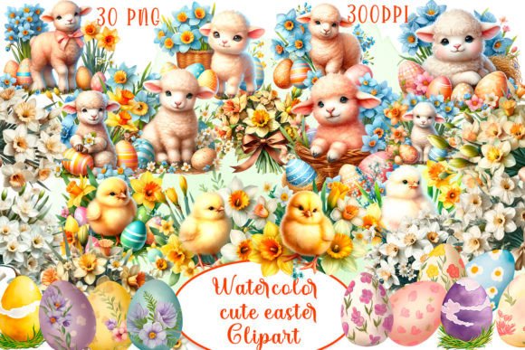 Adorable Easter Watercolor Clipart: Animals & Florals