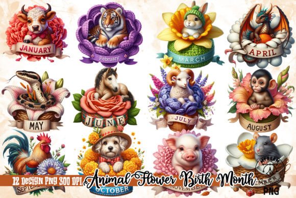 Celebrate Every Month: Using Animal Flower Birth Month Clipart PNG