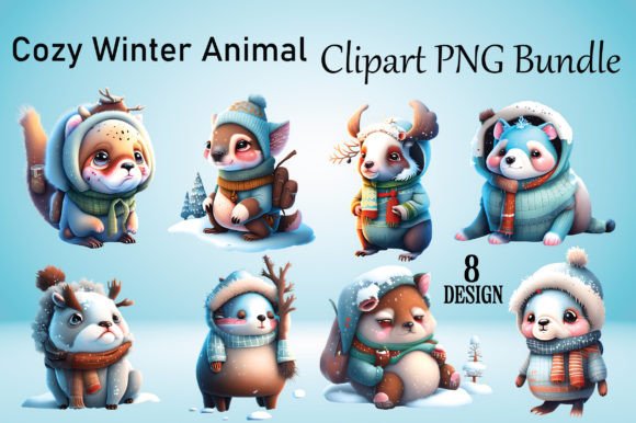 Cozy Winter Animal Clipart PNG Bundle for Your Projects