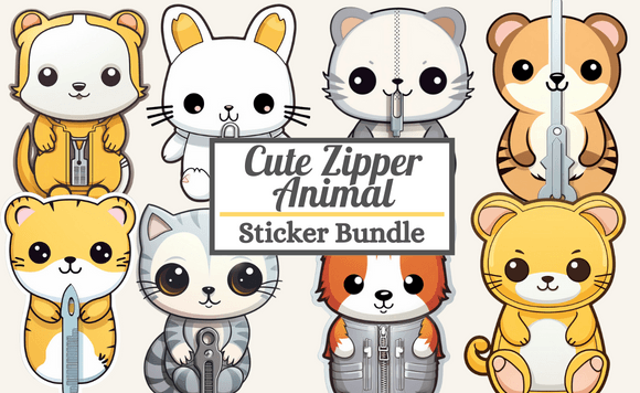 Cute Zipper Animal Sticker Bundle: Your Design Toolkit