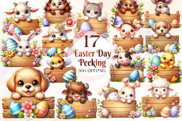 Enchanting Farm Animal Peeking in Easter Clipart