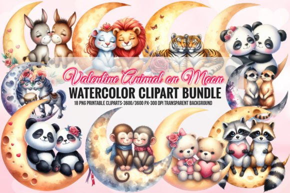 Enchanting Valentine Animal on Moon Sublimation Designs