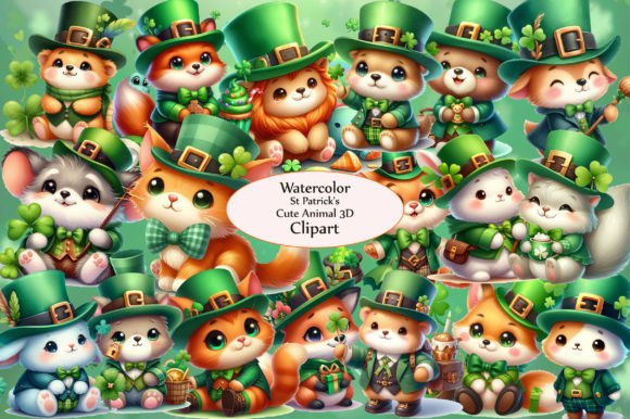 Enchanting Watercolor St. Patrick's Animal Clipart