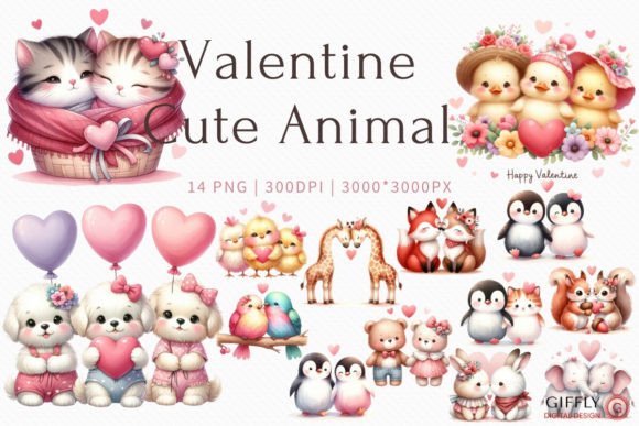 Valentine Cute Animal Watercolor Clipart: Charming Design Assets