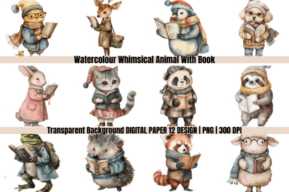 Whimsical Animal with Book Digital Paper: A Creative Design Asset